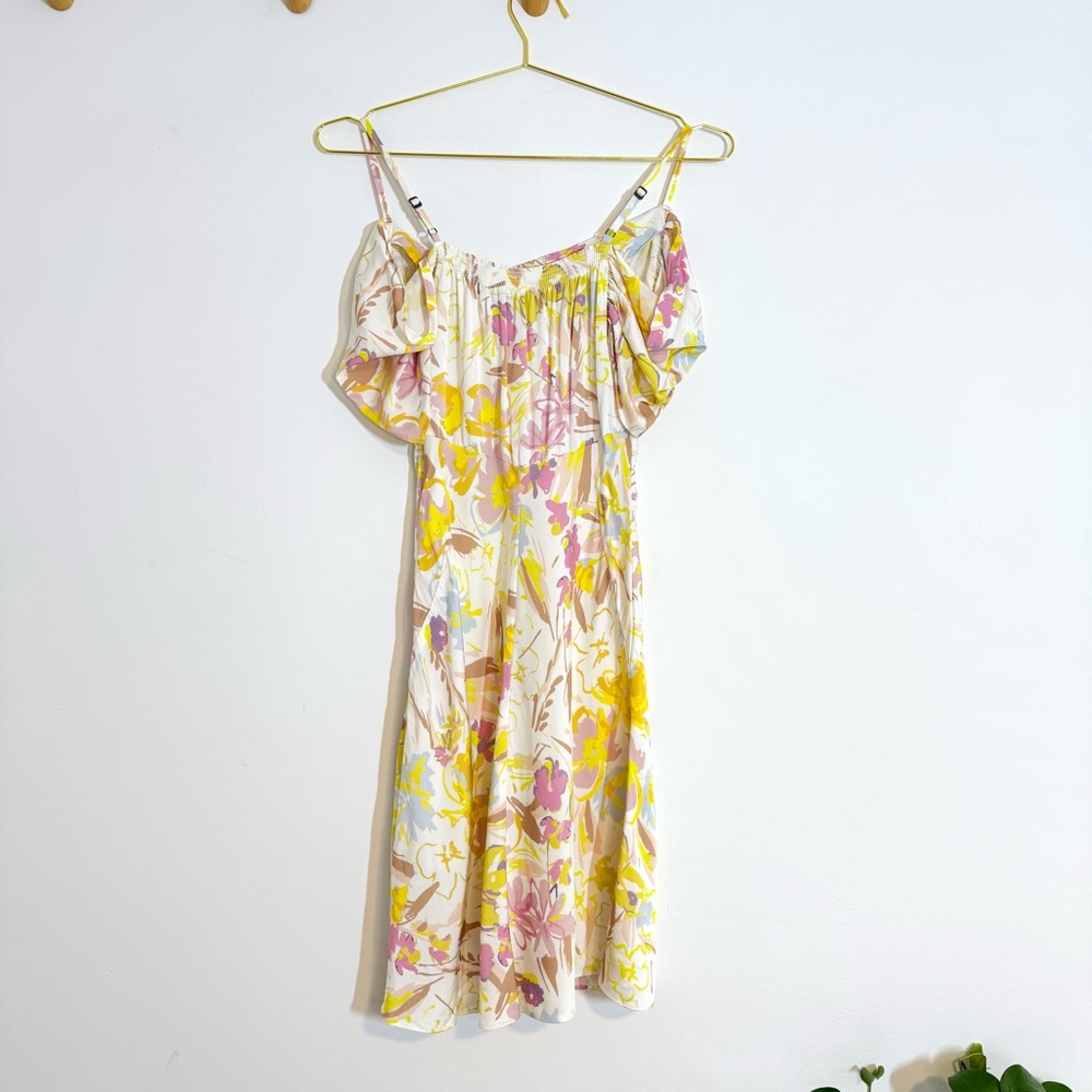 Ted Baker London Camily Floral Satin Cowl Neck Cold Shoulder Mini Dress Ivory 4 - Picture 13 of 16